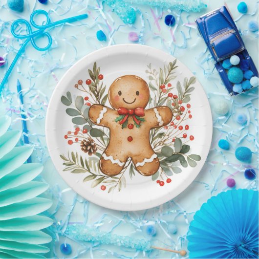 Assiettes En Carton Gingerbread Man Greenery Christmas Paper Plate (Fête)