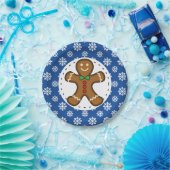 Assiettes En Carton Gingerbread Man on Blue White Snowflakes (Fête)
