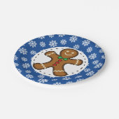 Assiettes En Carton Gingerbread Man on Blue White Snowflakes (Angle)