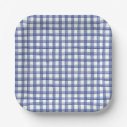 Assiettes En Carton Gingham bleu marin d'été, à carreaux pour le 4 jui