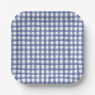 Assiettes En Carton Gingham bleu marin d'été, à carreaux pour le 4 jui