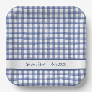 Assiettes En Carton Gingham Bleu Marin d'Été, Damier 4 Juillet