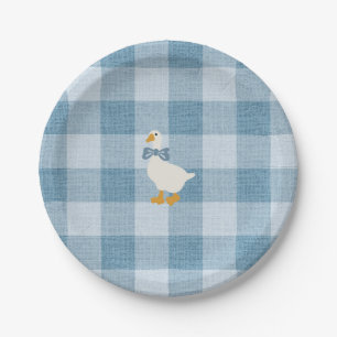 Assiettes En Carton Gingham Bleu Poudre Baby Shower Canard à Carreaux