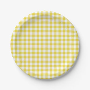 Assiettes En Carton Gingham Classique Jaune Doré