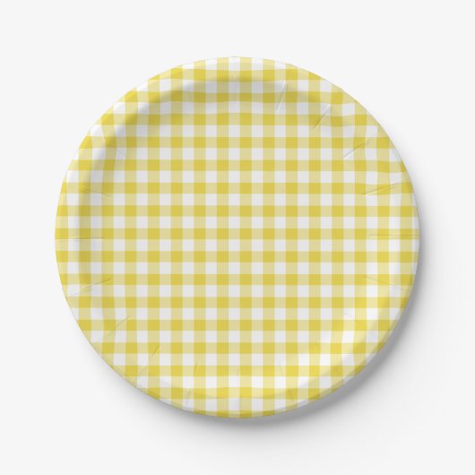 Assiettes En Carton Gingham Classique Jaune Doré (Devant)