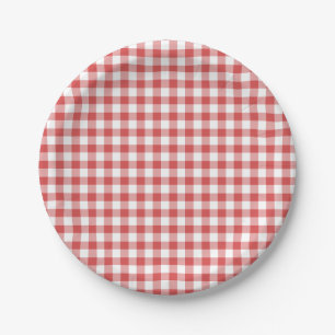Assiettes En Carton Gingham Classique Rouge Corail