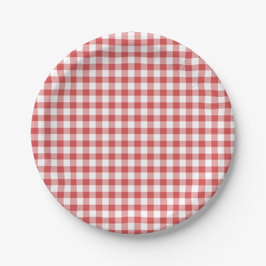 Assiettes En Carton Gingham Classique Rouge Corail (Devant)
