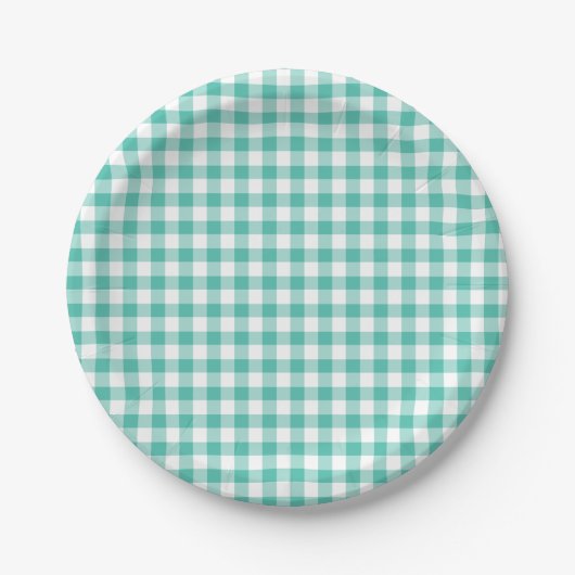 Assiettes En Carton Gingham Classique Vert de Bruyère Bleu (Devant)