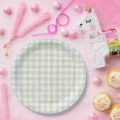 Assiettes En Carton Gingham Classique Vert Sauge (Fête)