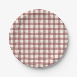 Assiettes En Carton Gingham Cranberry Rouge Marron