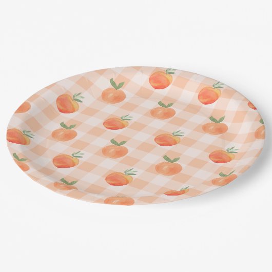 Assiettes En Carton Gingham Peach Paper Plates (Angle)