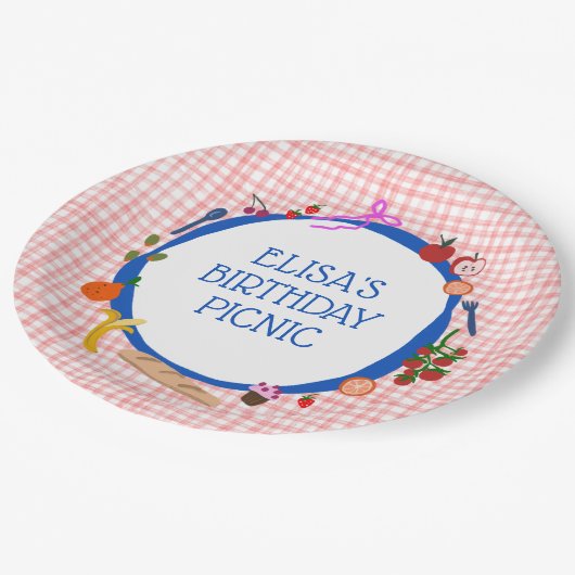 Assiettes En Carton Gingham Picnic Modern Cute CUSTOM BIRTHDAY PARTY (Angle)