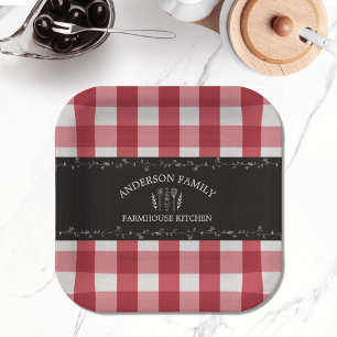 Assiettes En Carton Gingham Rouge Campagne Rustique Tableau Noir