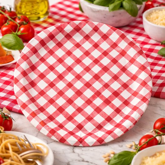 Assiettes En Carton Gingham Rouge Rustique