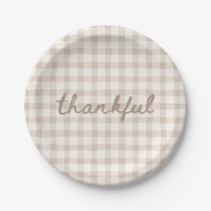 Assiettes En Carton Gingham Tan Neutre Reconnaissant