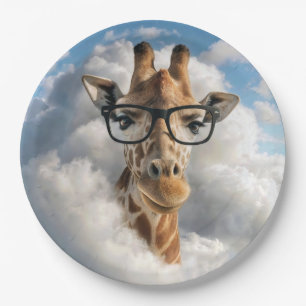 Assiettes En Carton Girafe avec des lunettes noires dans un nuage
