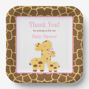 Assiettes En Carton Giraffe Baby shower fille rose