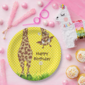 Assiettes En Carton Giraffe D'Anniversaire Sur Pois Avec Marguerite (Fête)