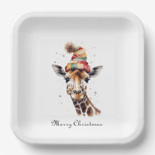 Assiettes En Carton Giraffe de Noël cosy, sur mesure