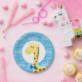 Assiettes En Carton Giraffe en Baby shower bleu Bow pour garçon (Fête)
