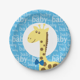 Assiettes En Carton Giraffe en Baby shower bleu Bow pour garçon