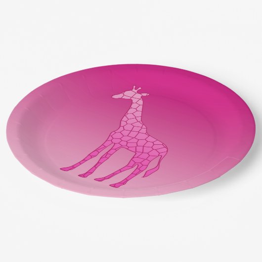 Assiettes En Carton Giraffe géométrique moderne, Fuchsia et rose clair (Angle)