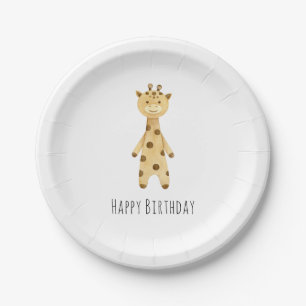 Assiettes En Carton Giraffe "Joyeux anniversaire" mignon minimaliste
