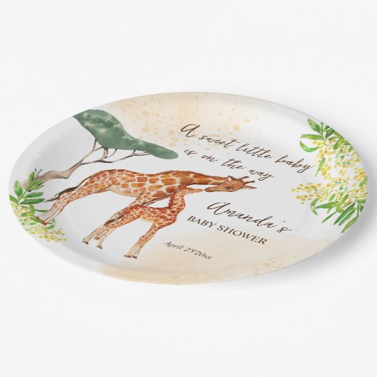 Assiettes En Carton Giraffe maman et bébé baby shower safari africain (Angle)