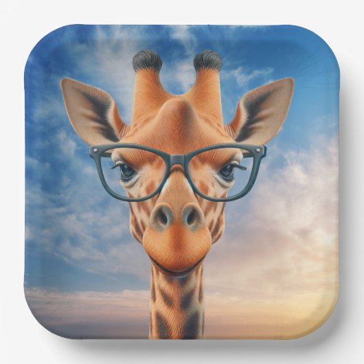 Assiettes En Carton Giraffe portant des lunettes (Recto)