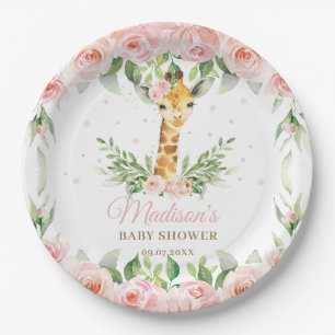 Assiettes En Carton Giraffe Rose Floral Fille Baby shower Anniversaire