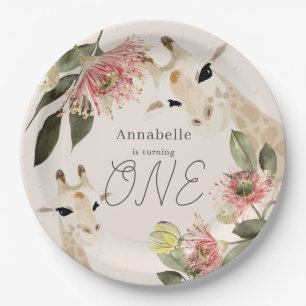 Assiettes En Carton Giraffe Rose Floral Girl 1er anniversaire