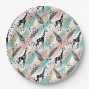 Assiettes En Carton Giraffe Whimsical Polka Dot Motif - Pastel