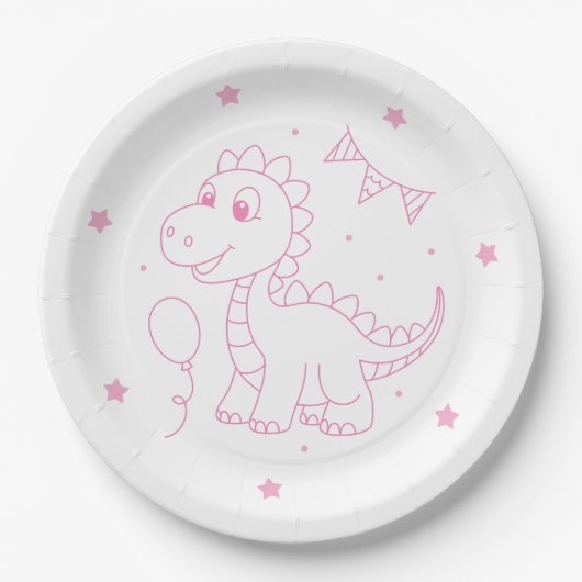 Assiettes En Carton girl dinosaur birthday party cute (Devant)