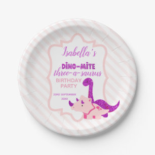Assiettes En Carton Girl Dinosaur Pink Birthday Party 