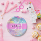 Assiettes En Carton Girl Rainbow Holographic Iridescente Monogramme No (Fête)