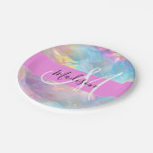 Assiettes En Carton Girl Rainbow Holographic Iridescente Monogramme No (Angle)