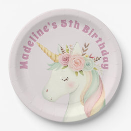 Assiettes En Carton Girls Cute Pink Unicorn Birthday