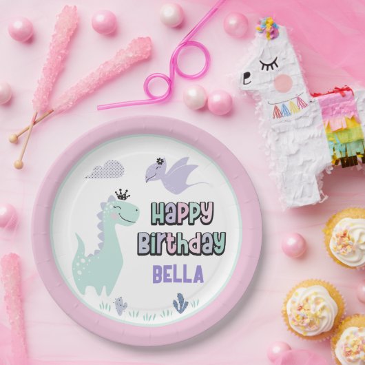 Assiettes En Carton Girly Dinosaur A-Roar able Joyeux Anniversaire (Fête)