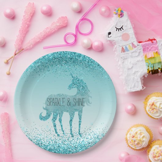 Assiettes En Carton Girly Glitz Aqua Turquoise Parties scintillant Uni (Fête)