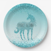 Assiettes En Carton Girly Glitz Aqua Turquoise Parties scintillant Uni (Devant)
