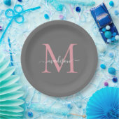 Assiettes En Carton Girly Grey Blush Pink Monogramme tendance Nom du s (Fête)