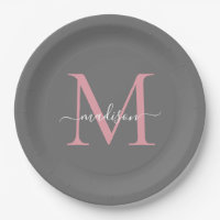 Girly Grey Blush Pink Monogramme tendance Nom du s