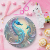 Assiettes En Carton Girly Seahorses Pastel Fractal Art, (Fête)