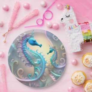 Assiettes En Carton Girly Seahorses Pastel Fractal Art,