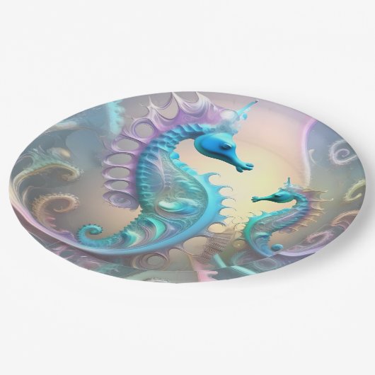 Assiettes En Carton Girly Seahorses Pastel Fractal Art, (Angle)