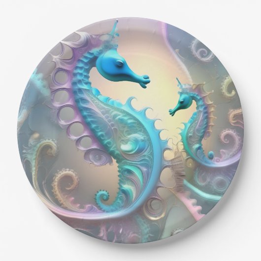 Assiettes En Carton Girly Seahorses Pastel Fractal Art, (Devant)