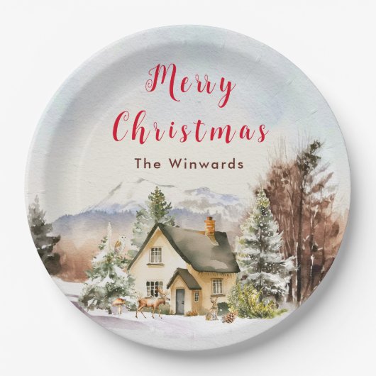 Assiettes En Carton Gîte de vacances d'hiver Joyeux Noël (Devant)
