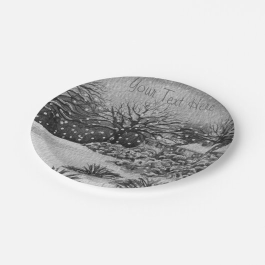 Assiettes En Carton gîtes ruraux neige scène noël monochrome (Angle)