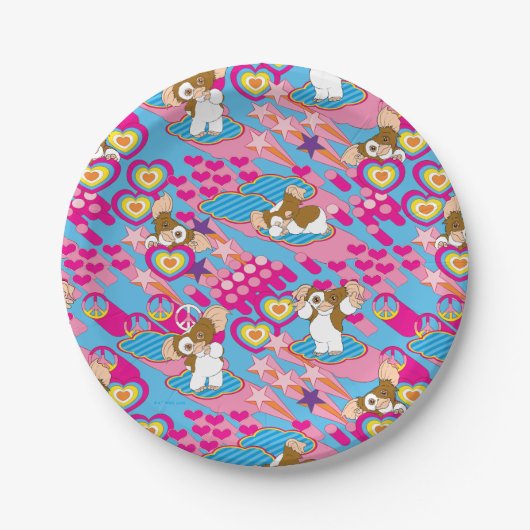 Assiettes En Carton Gizmo | Pink Peace & Love Motif (Devant)