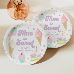 Assiettes En Carton Glace et gâteau Nine est doux 9e anniversaire